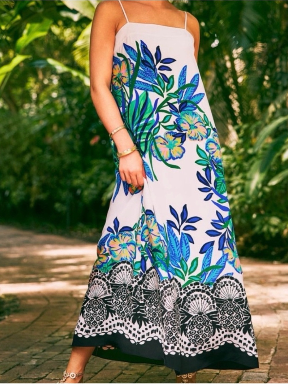 Lilly Pulitzer White Maxi Dress with Blue & Green Floral Print